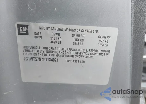 2009 Chevrolet Impala Lt из США, поврежденный, VIN 2G1WT57N491134021